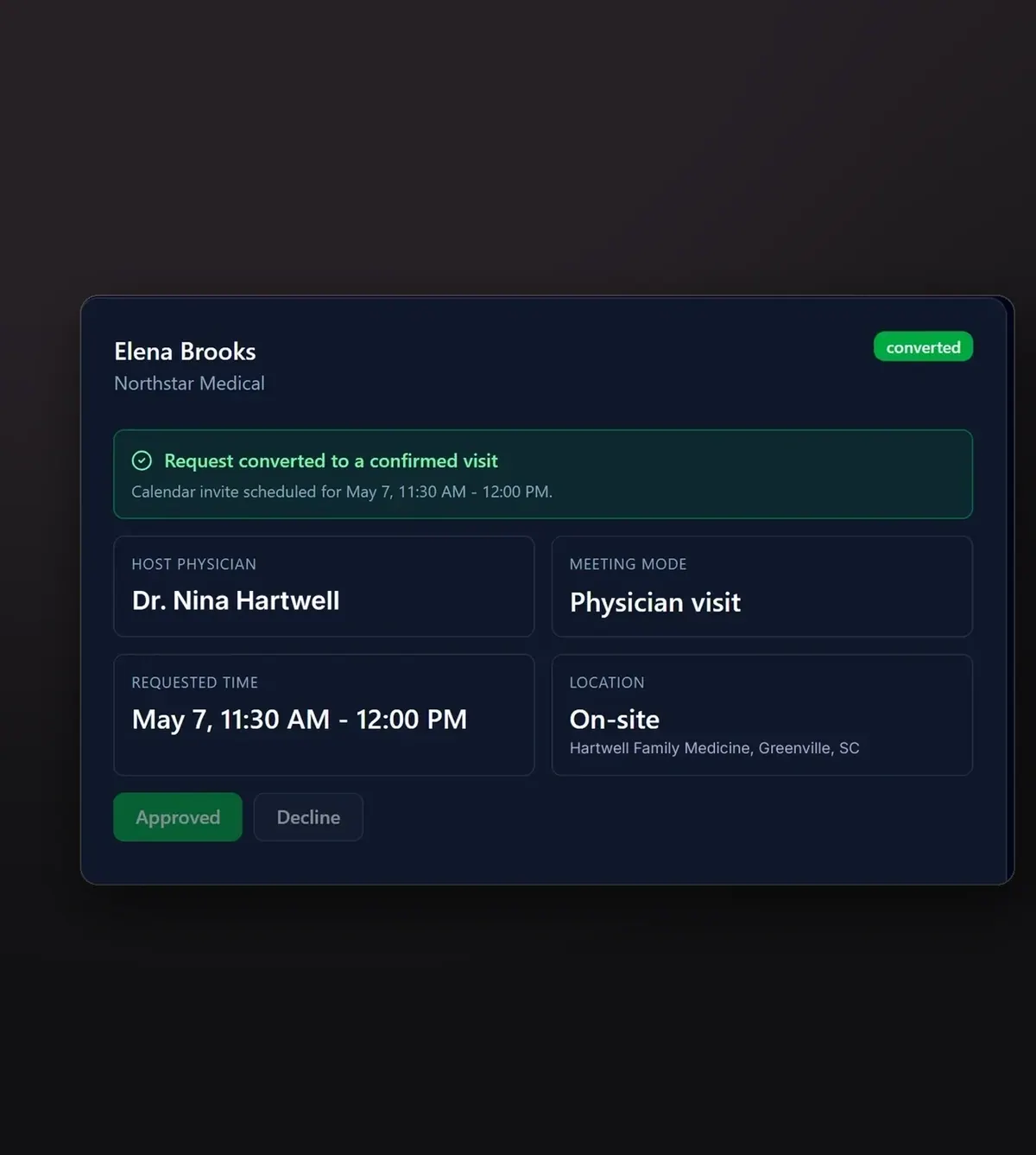 Physician Connection interface
